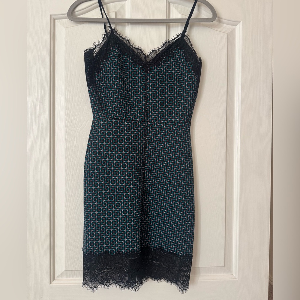 Zara Black and Blue Patterned Lace dress